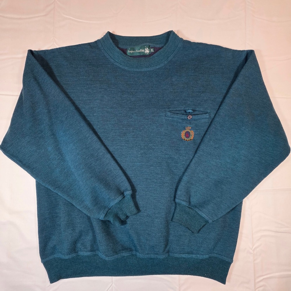 Vintage 90s Knights of Round Table Teal Crest Pocket Sweatshirt XL